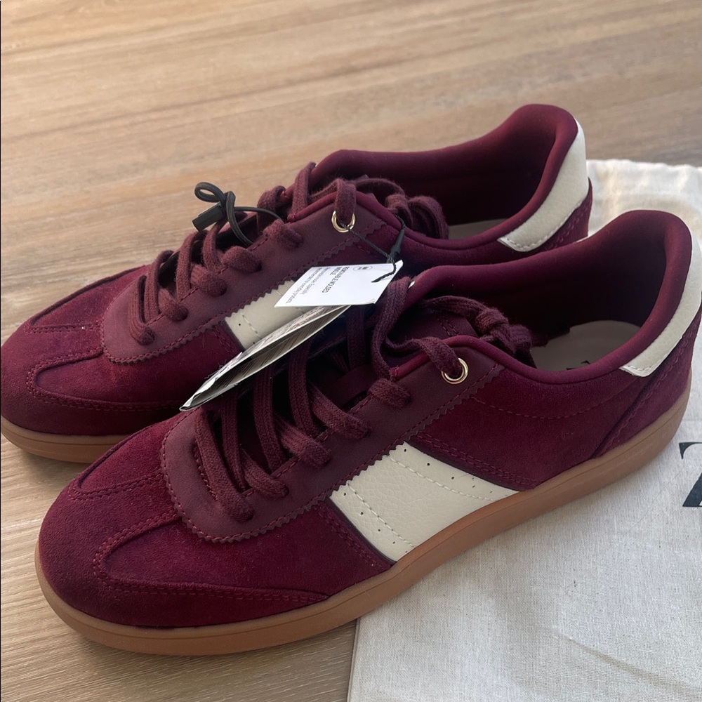 Zara Burgundy and Cream Women's Sneakers